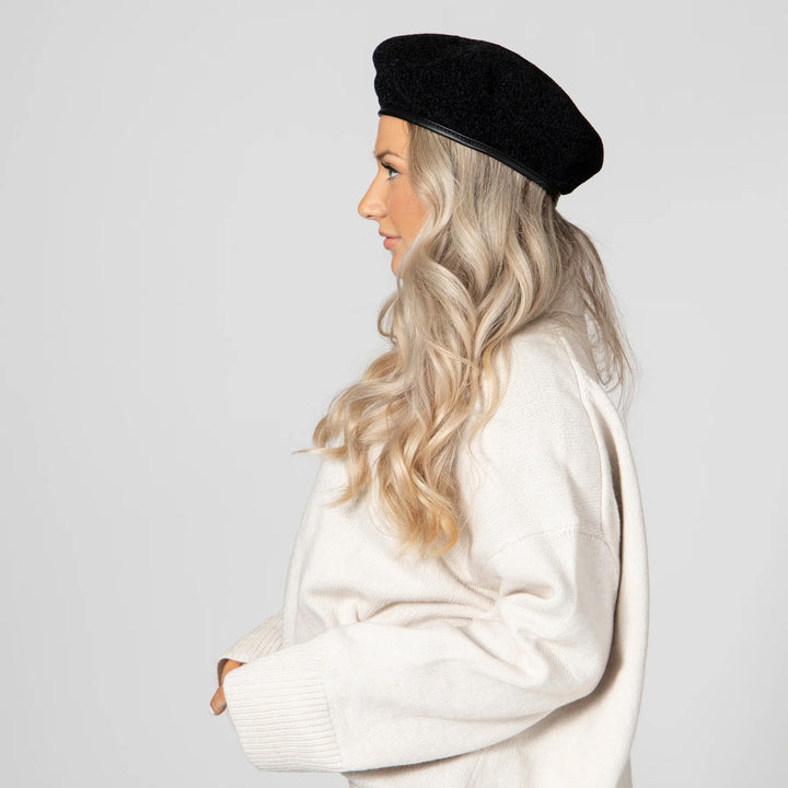 Chenille Faux Leather Beret